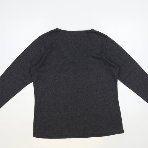 Punt Roma Womens Grey Cotton Basic T-Shirt Size L V-Neck - Embelished Neckline