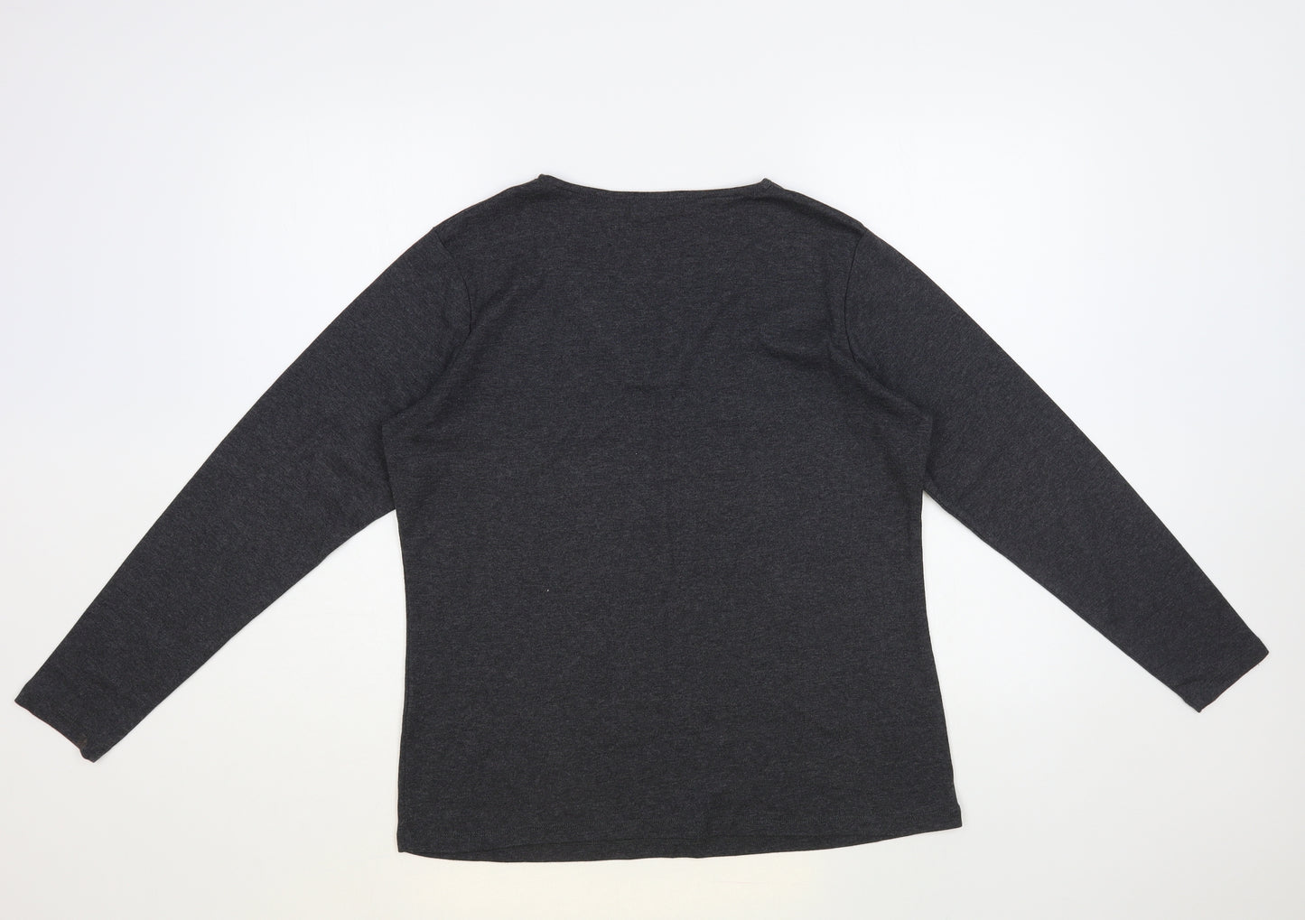 Punt Roma Womens Grey Cotton Basic T-Shirt Size L V-Neck - Embelished Neckline