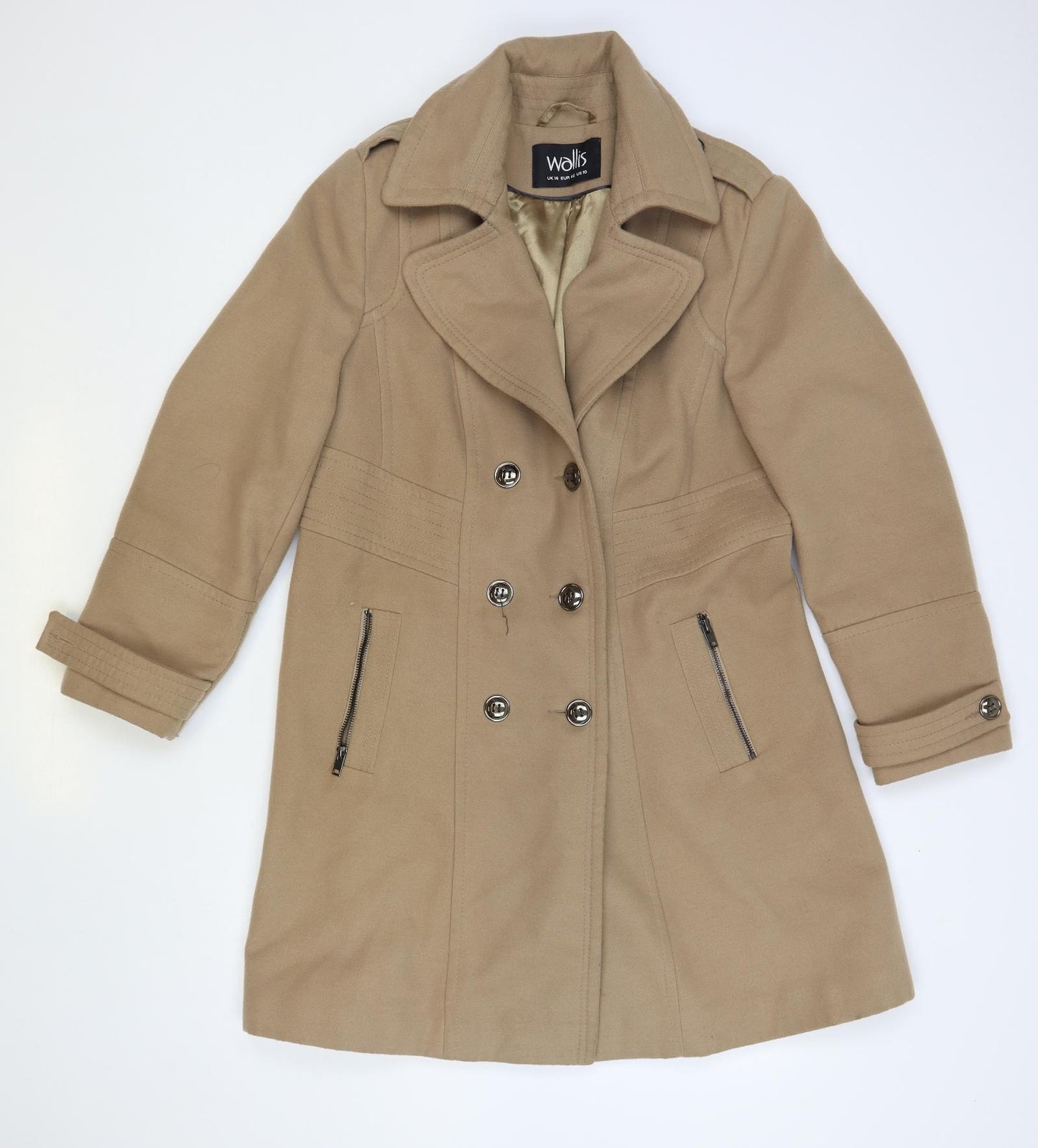 Wallis Womens Beige Overcoat Coat Size 14 Button