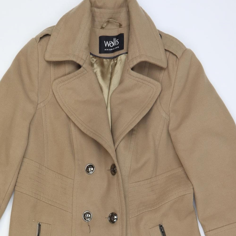 Wallis Womens Beige Overcoat Coat Size 14 Button