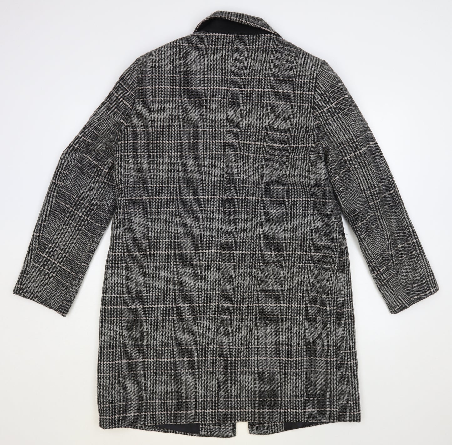 Marks and Spencer Womens Grey Plaid Pea Coat Coat Size 14 Button