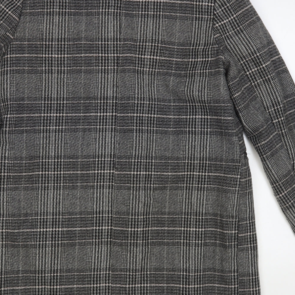 Marks and Spencer Womens Grey Plaid Pea Coat Coat Size 14 Button