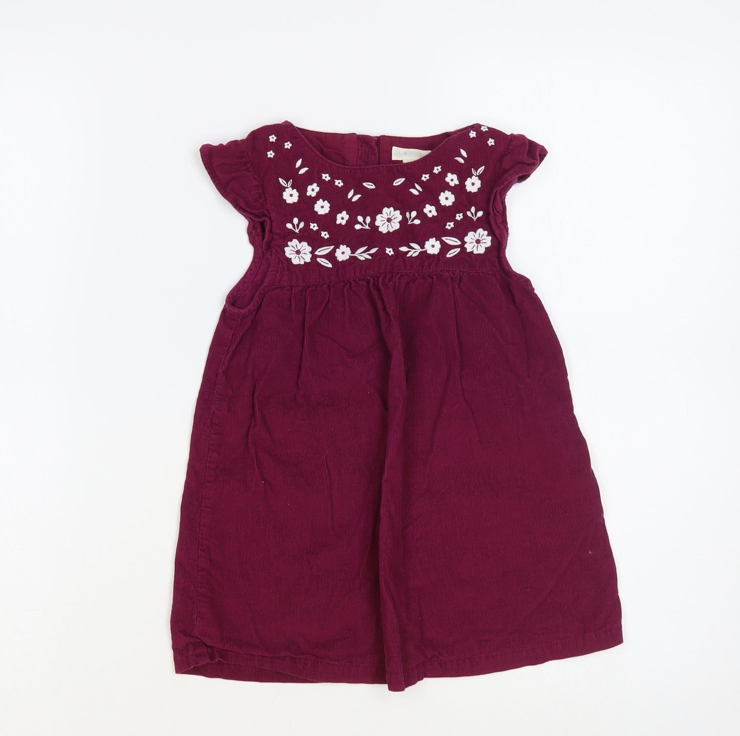 JoJo Maman Bébé Baby Purple Cotton A-Line Size 18-24 Months Round Neck Button - Flower Detail