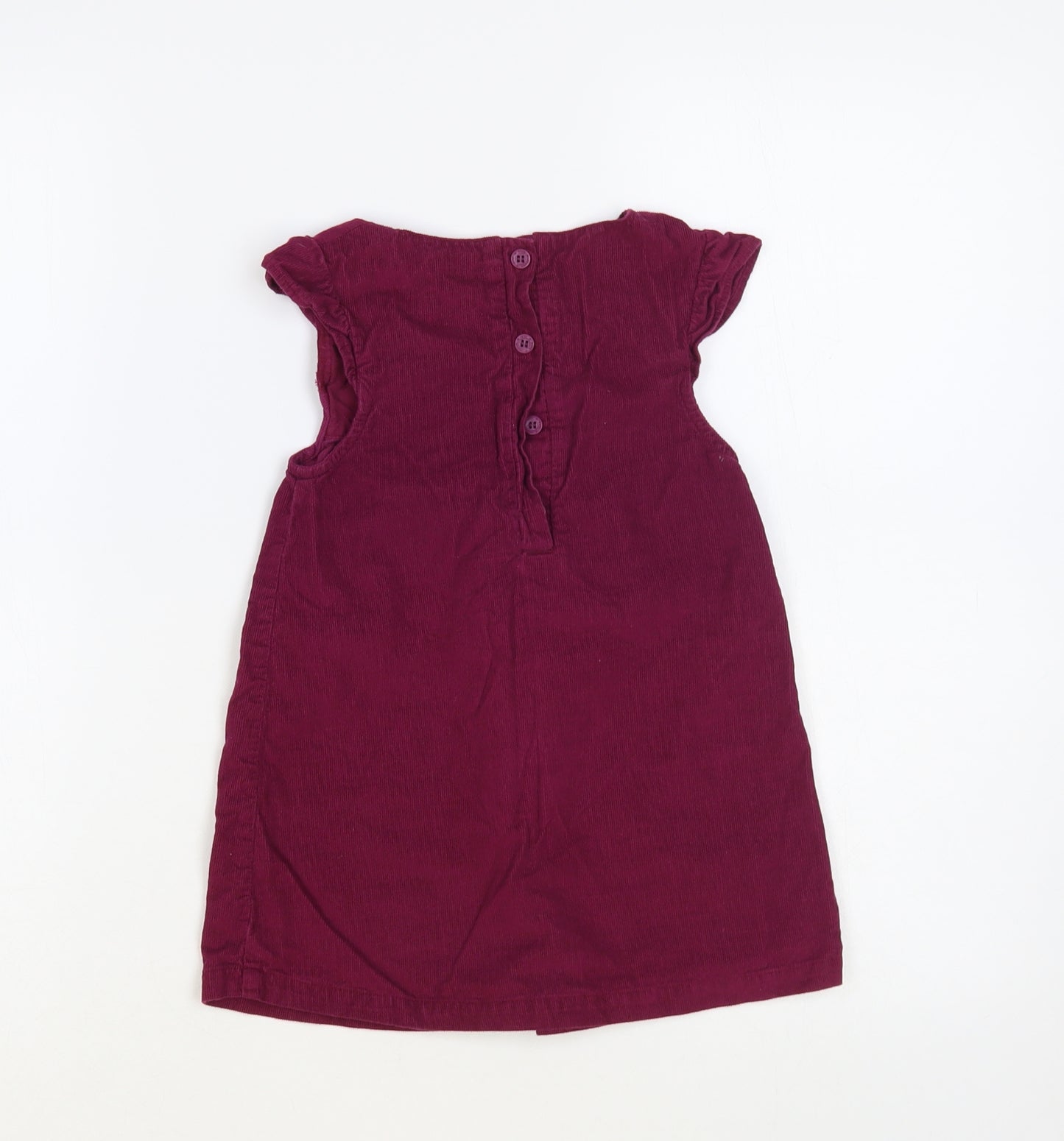 JoJo Maman Bébé Baby Purple Cotton A-Line Size 18-24 Months Round Neck Button - Flower Detail
