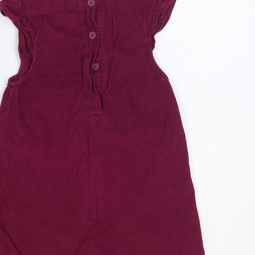 JoJo Maman Bébé Baby Purple Cotton A-Line Size 18-24 Months Round Neck Button - Flower Detail