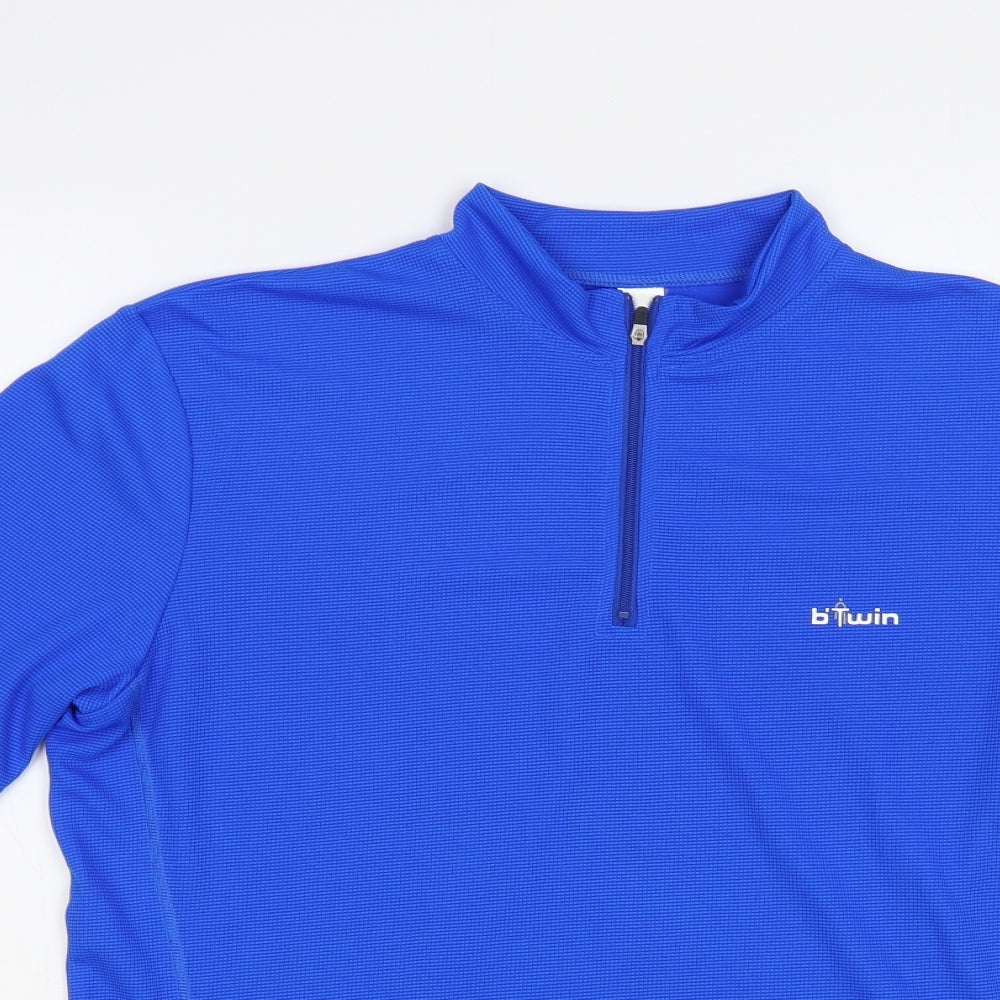 DECATHLON Mens Blue Polyester Pullover T-Shirt Size L Mock Neck Zip