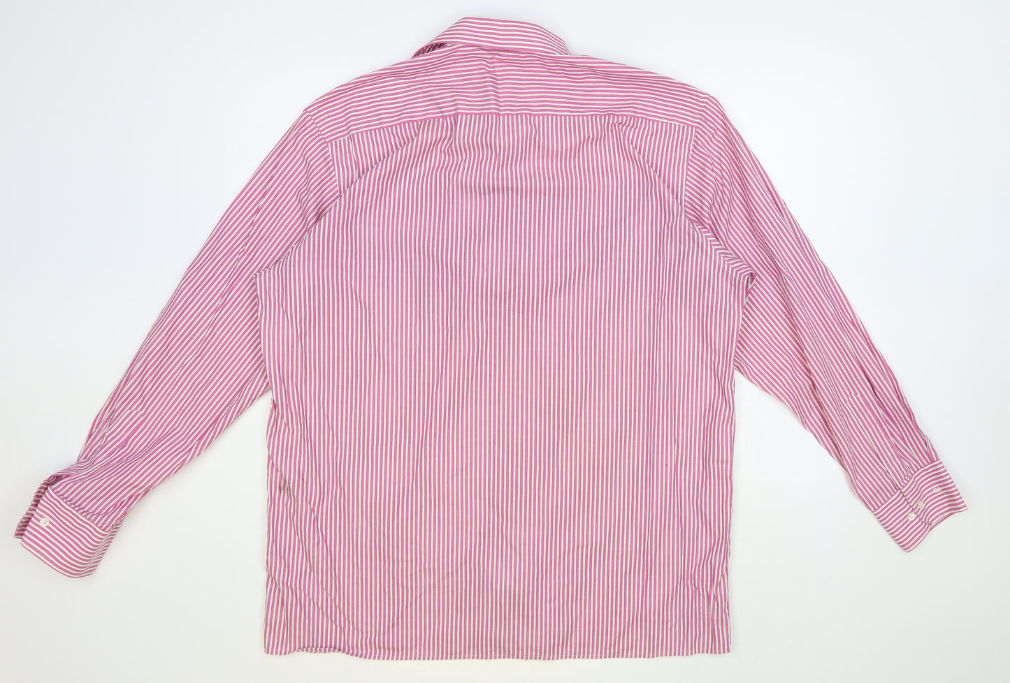 Eterna Mens Pink Striped Cotton Dress Shirt Size 17 Collared Button