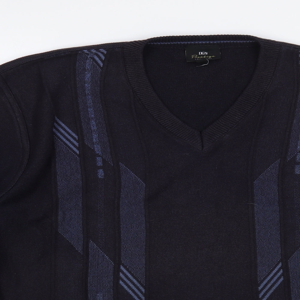 Prestige Collection Mens Blue V-Neck Geometric Acrylic Pullover Jumper Size L