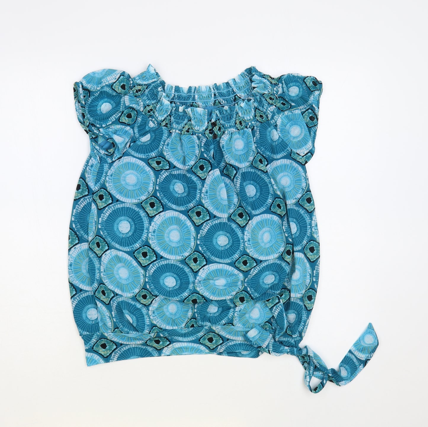 I-N-C Womens Blue Geometric Polyester Basic Blouse Size M Off the Shoulder