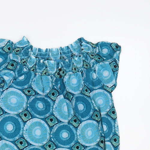 I-N-C Womens Blue Geometric Polyester Basic Blouse Size M Off the Shoulder