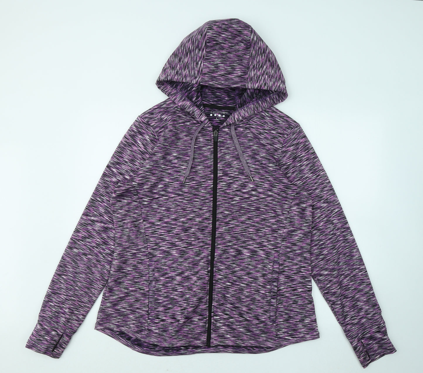 Souluxe Womens Purple Geometric Polyester Full Zip Hoodie Size L Zip