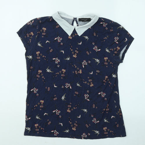 Atmoshpere Womens Blue Floral Viscose Basic T-Shirt Size 10 Collared