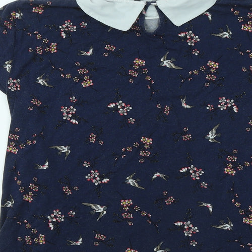 Atmoshpere Womens Blue Floral Viscose Basic T-Shirt Size 10 Collared