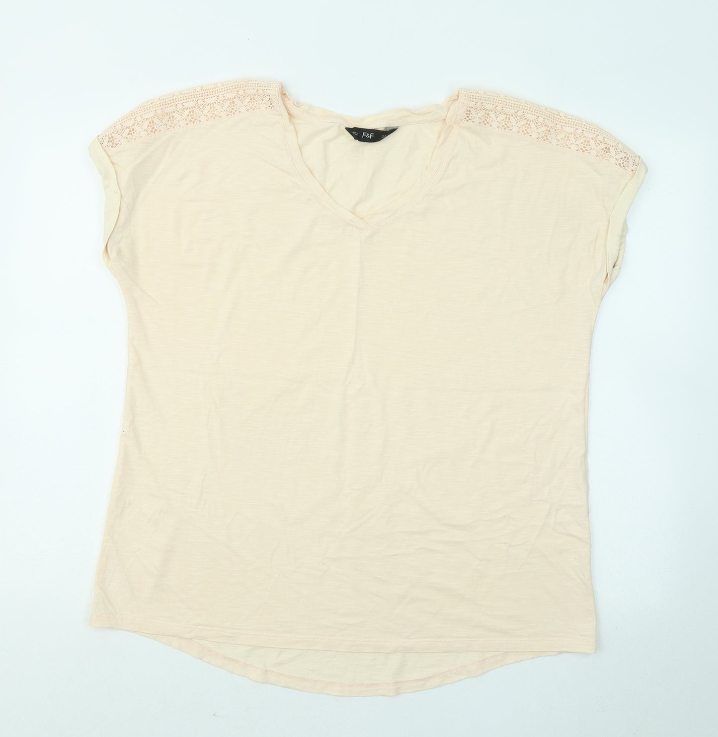 F&F Womens Beige Acrylic Basic T-Shirt Size 18 V-Neck