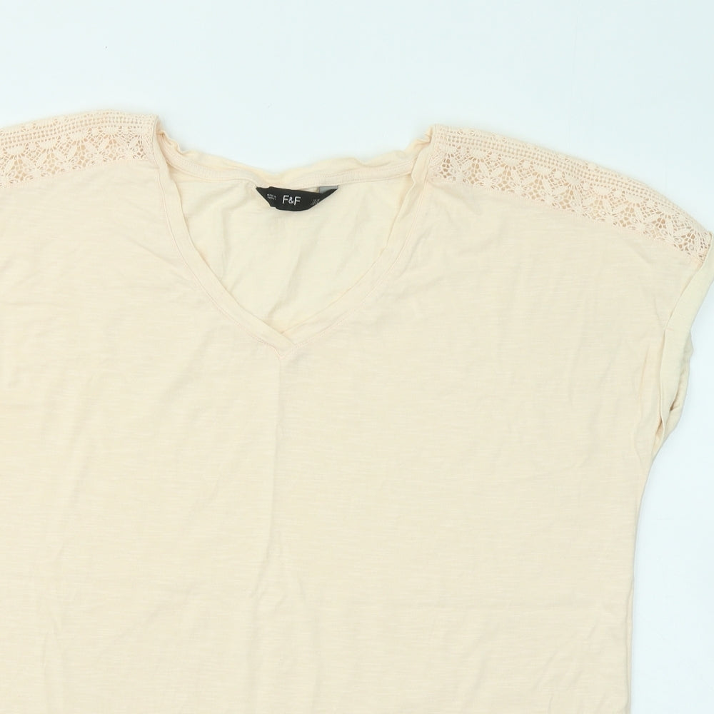 F&F Womens Beige Acrylic Basic T-Shirt Size 18 V-Neck