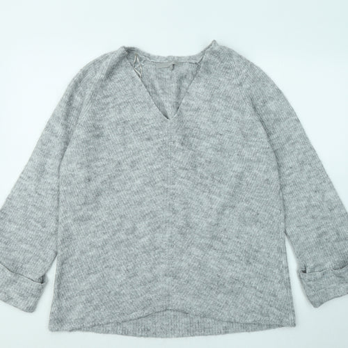 NEXT Womens Grey V-Neck Acrylic Pullover Jumper Size M
