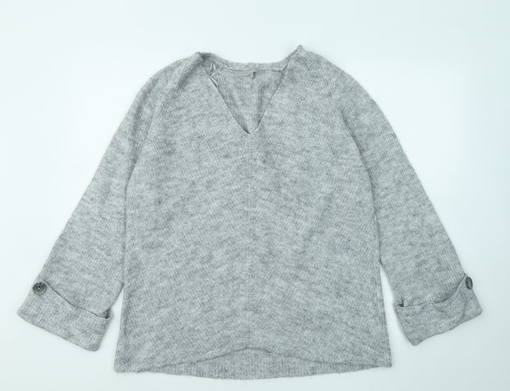 NEXT Womens Grey V-Neck Acrylic Pullover Jumper Size M