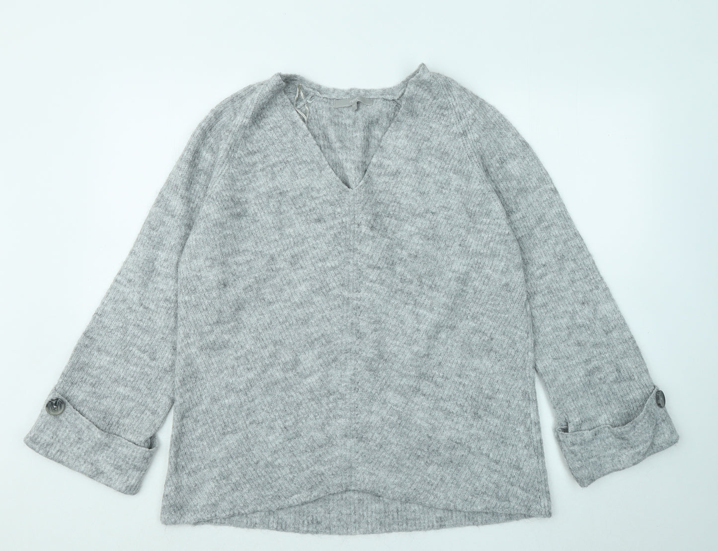 NEXT Womens Grey V-Neck Acrylic Pullover Jumper Size M