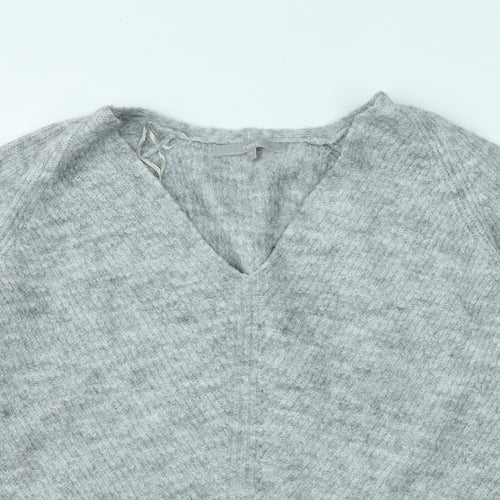 NEXT Womens Grey V-Neck Acrylic Pullover Jumper Size M