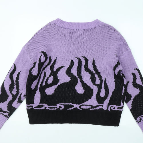 SheIn Womens Purple Round Neck Geometric Acrylic Pullover Jumper Size S - Flame