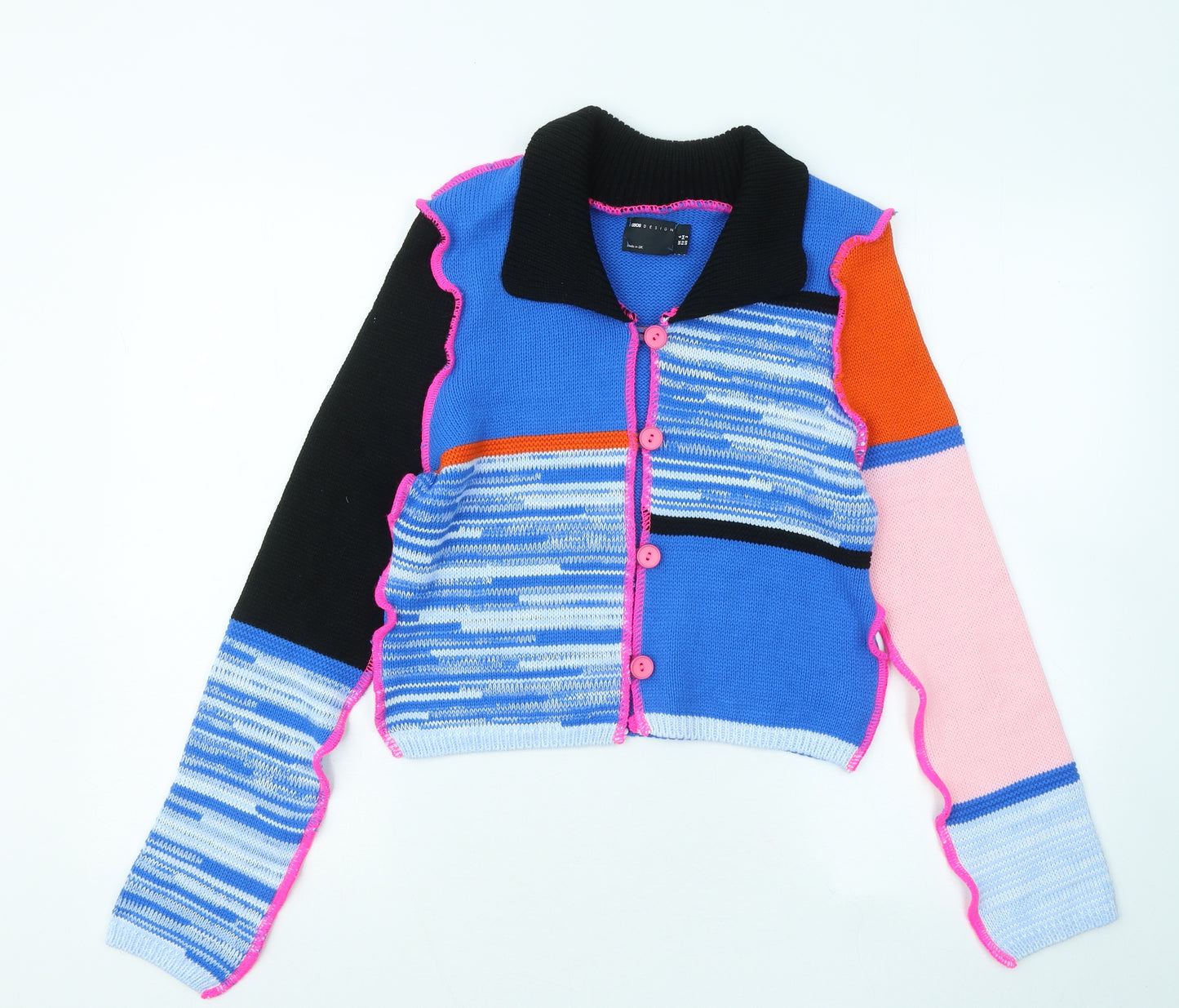 ASOS Womens Multicoloured Collared Geometric Acrylic Cardigan Jumper Size 6 - Colourblock