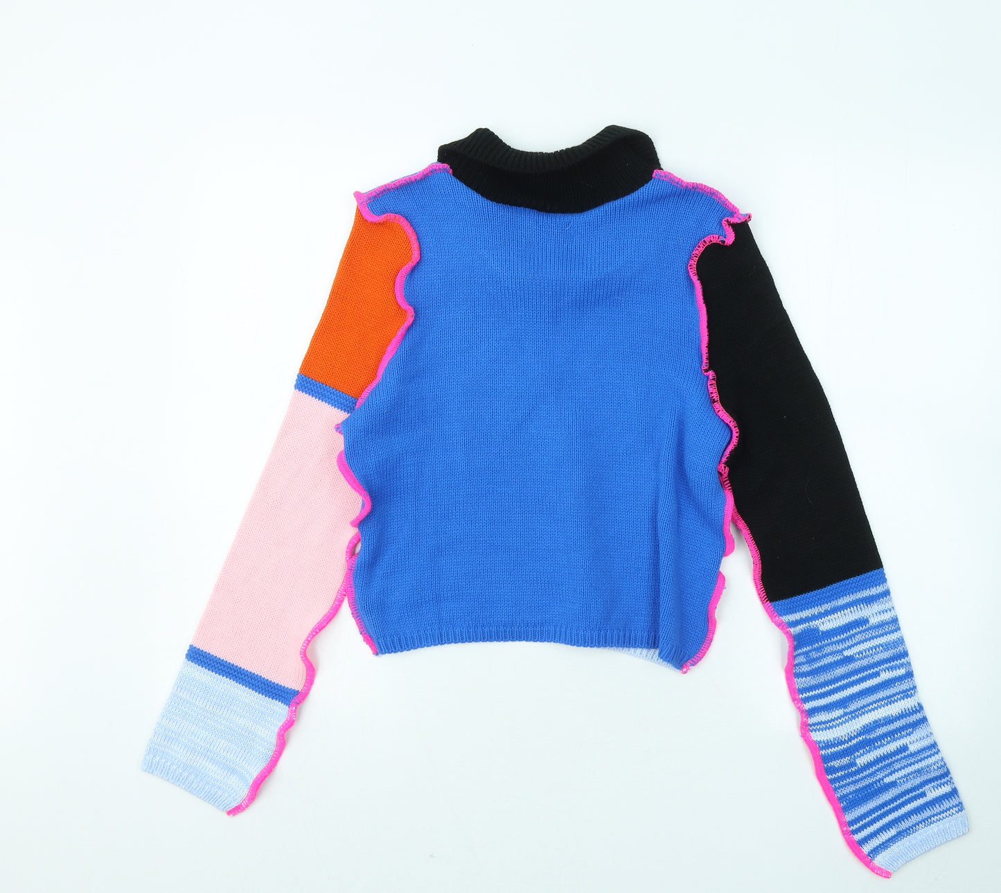 ASOS Womens Multicoloured Collared Geometric Acrylic Cardigan Jumper Size 6 - Colourblock