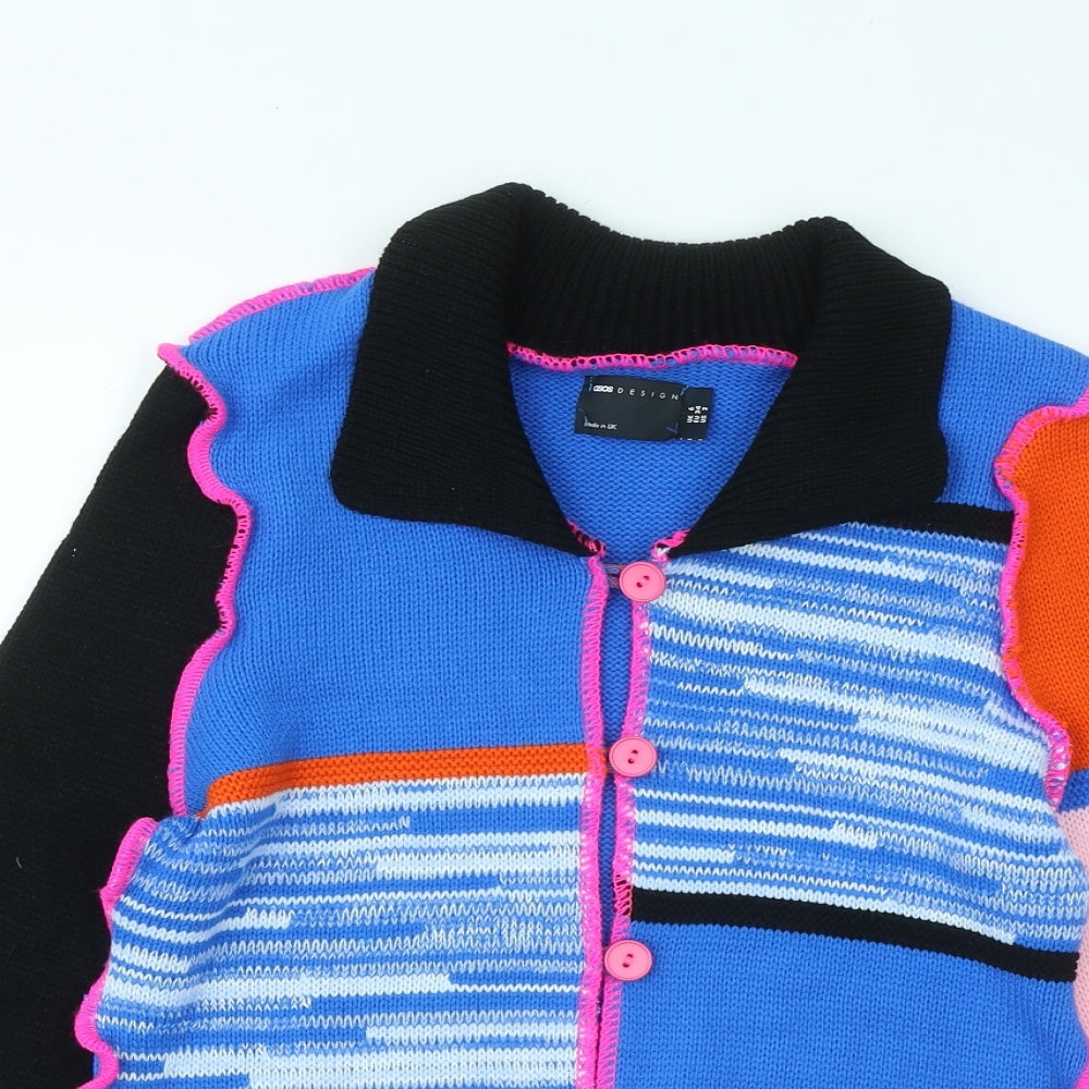 ASOS Womens Multicoloured Collared Geometric Acrylic Cardigan Jumper Size 6 - Colourblock