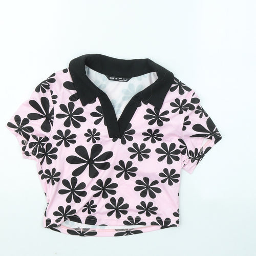 SheIn Womens Pink Geometric Polyester Basic Polo Size XS Collared