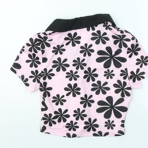 SheIn Womens Pink Geometric Polyester Basic Polo Size XS Collared