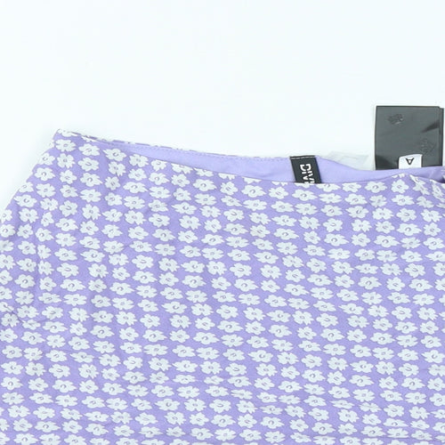 Divided by H&M Womens Purple Floral Polyester A-Line Skirt Size 6 Zip
