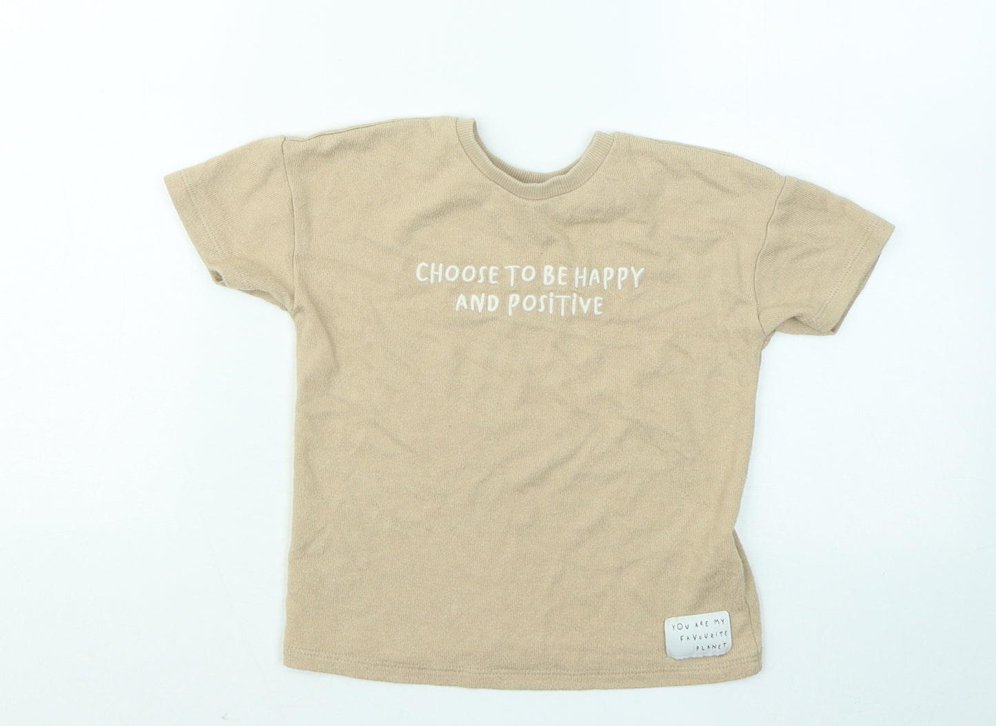 George Boys Brown Viscose Basic T-Shirt Size 3-4 Years Round Neck - Slogan