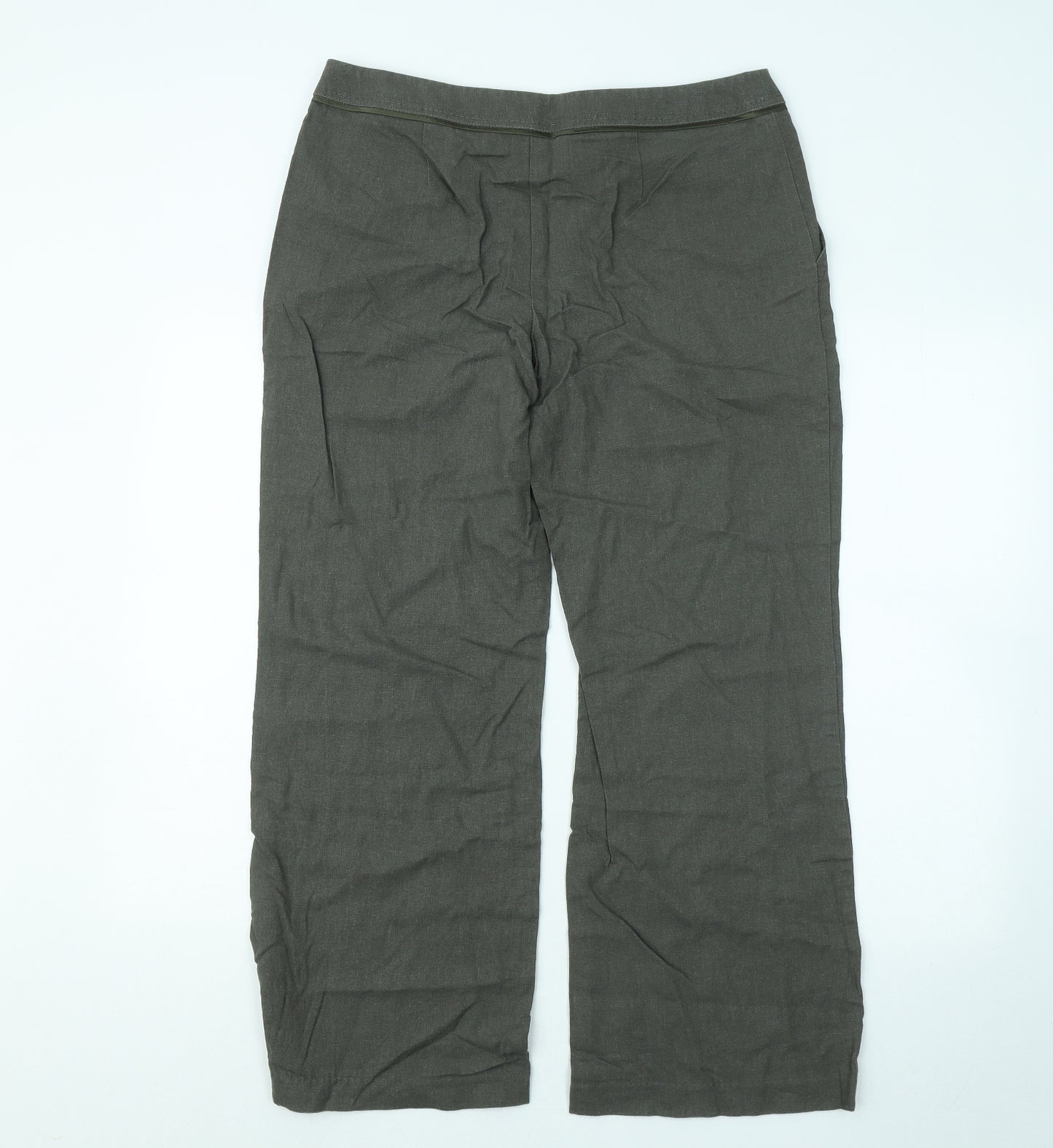 Marks and Spencer Womens Green Linen Trousers Size 14 L24 in Regular Zip