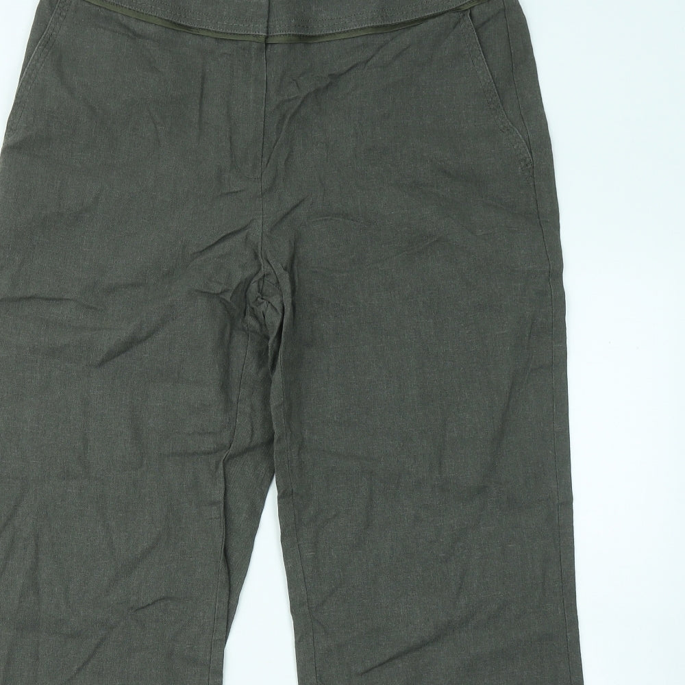 Marks and Spencer Womens Green Linen Trousers Size 14 L24 in Regular Zip