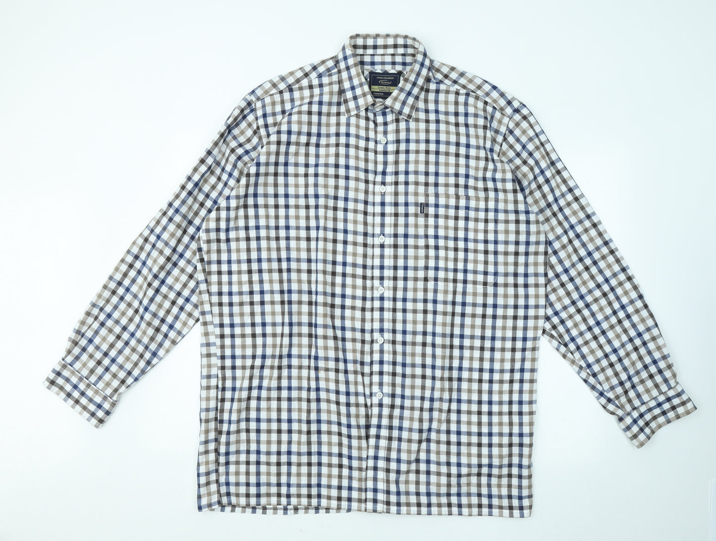 Champion Mens Multicoloured Plaid Cotton Button-Up Size L Collared Hook & Eye
