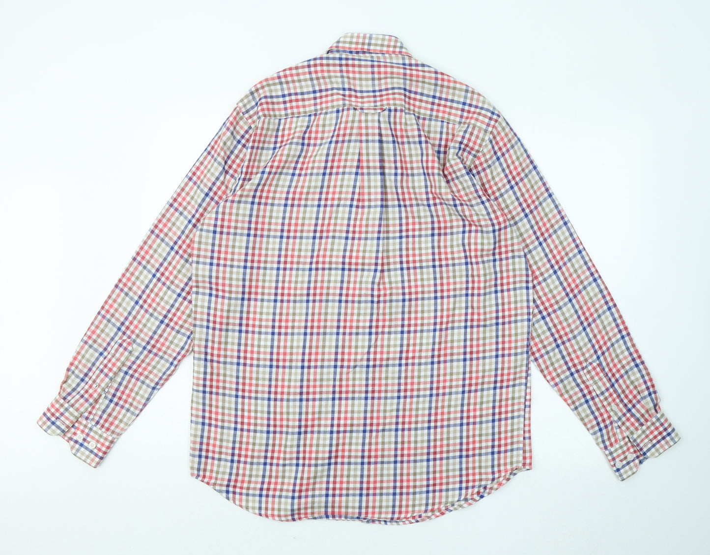 James Pringle Mens Multicoloured Plaid Polyester Button-Up Size M Collared Button