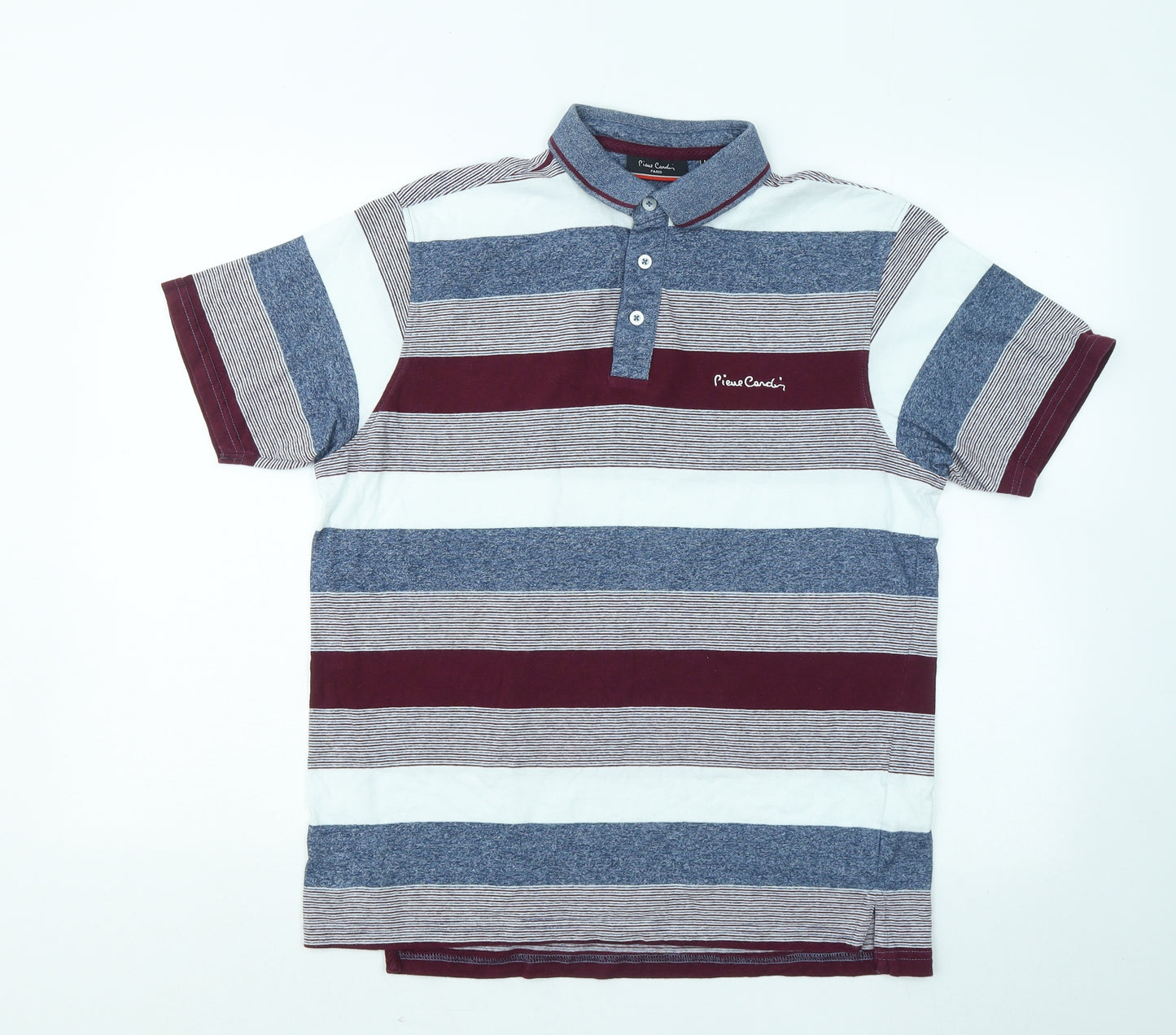 Pierre Cardin Mens Multicoloured Striped Cotton Polo Size M Collared Button