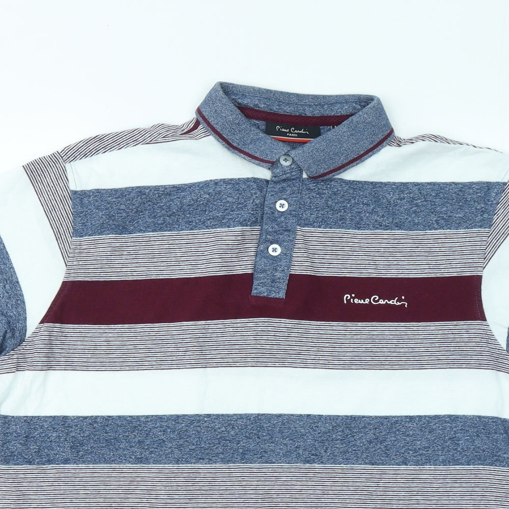 Pierre Cardin Mens Multicoloured Striped Cotton Polo Size M Collared Button