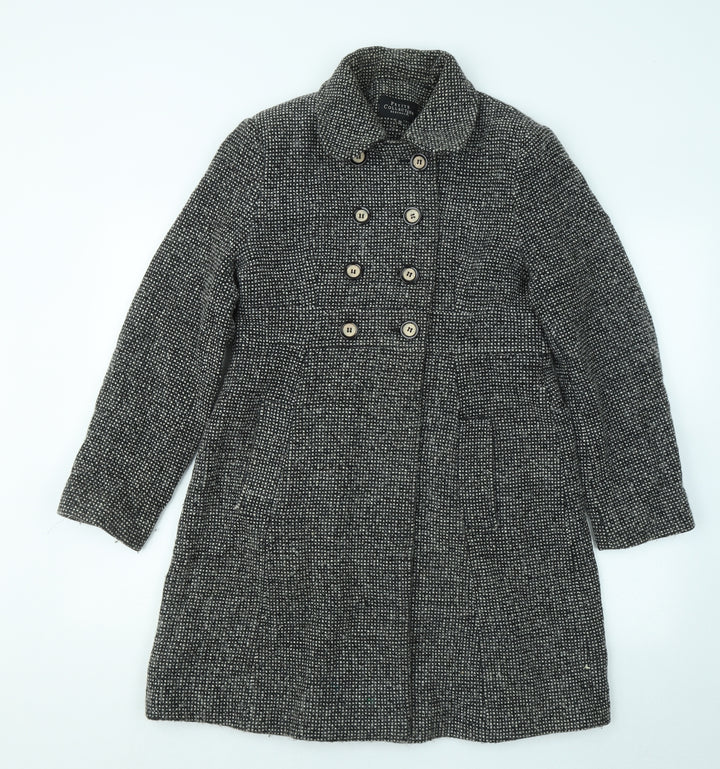 Debenhams Womens Black Overcoat Jacket Size 10 Hook & Eye