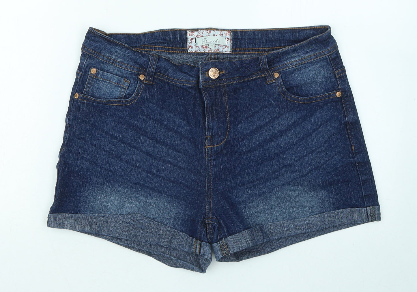 Peacocks Womens Blue Cotton Hot Pants Shorts Size 12 Regular Zip
