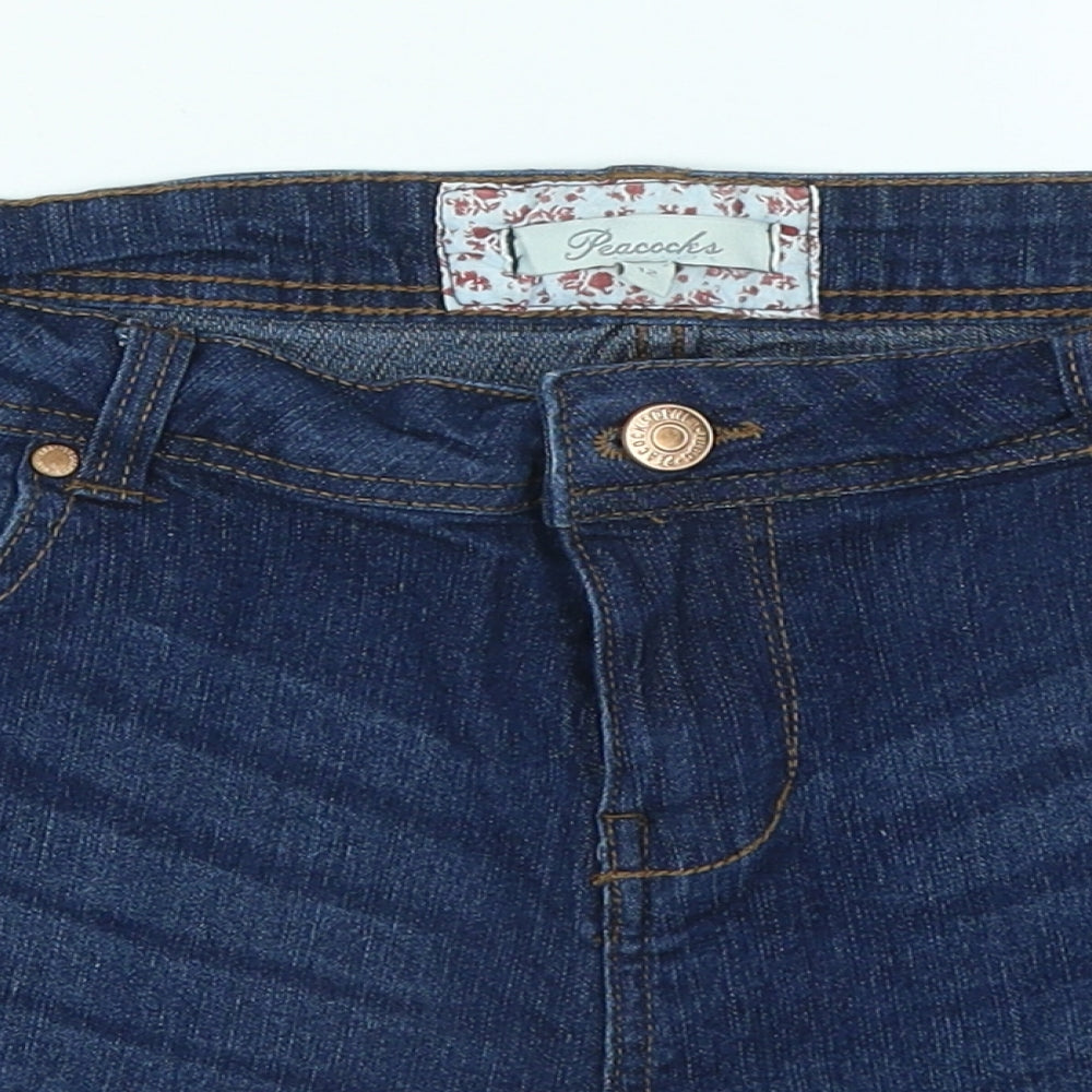 Peacocks Womens Blue Cotton Hot Pants Shorts Size 12 Regular Zip