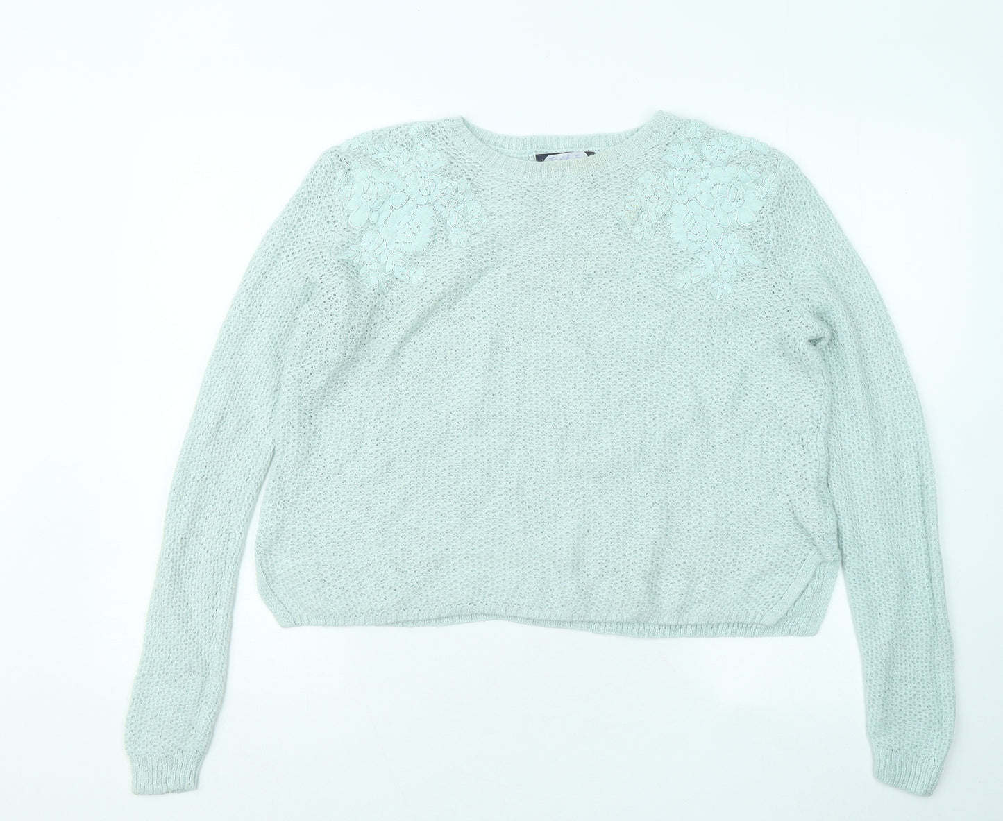 Marks and Spencer Womens Green Round Neck Acrylic Pullover Jumper Size 14 - Flowers