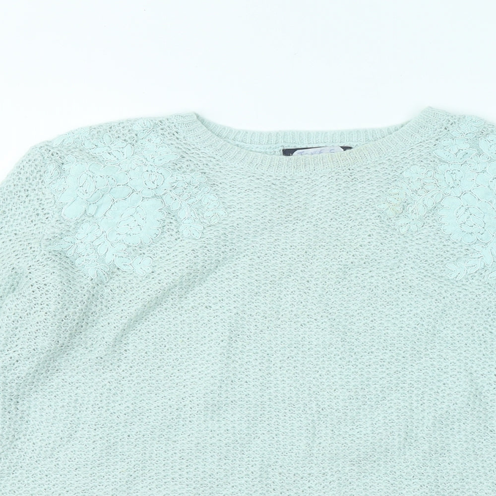 Marks and Spencer Womens Green Round Neck Acrylic Pullover Jumper Size 14 - Flowers