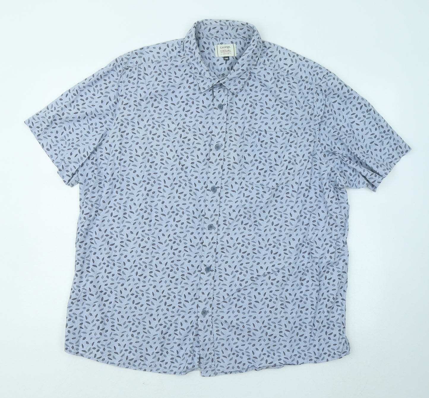 George Mens Blue Geometric Cotton Button-Up Size 2XL Collared Button