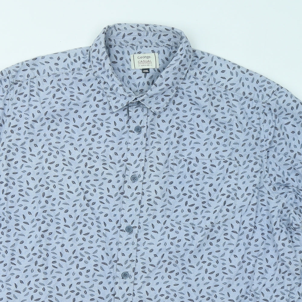 George Mens Blue Geometric Cotton Button-Up Size 2XL Collared Button