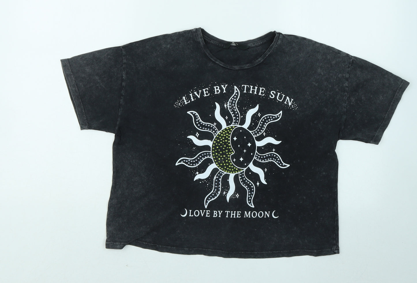George Girls Grey Cotton Basic T-Shirt Size 14-15 Years Round Neck - Live By The Sun Love By The Moon