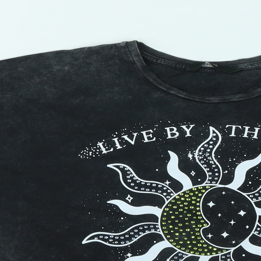 George Girls Grey Cotton Basic T-Shirt Size 14-15 Years Round Neck - Live By The Sun Love By The Moon