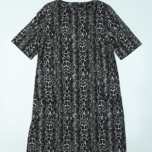 Capsule Womens Black Geometric Polyester T-Shirt Dress Size 14 Round Neck