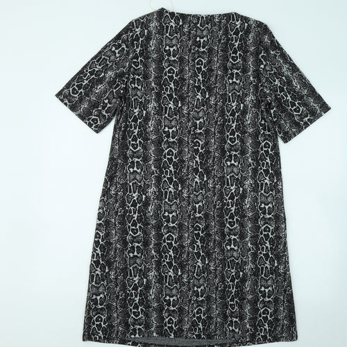 Capsule Womens Black Geometric Polyester T-Shirt Dress Size 14 Round Neck