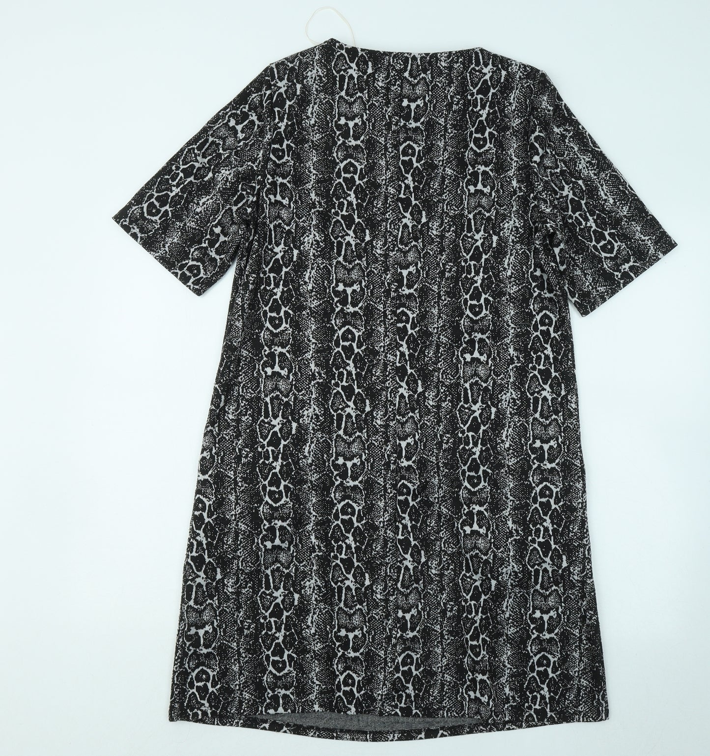 Capsule Womens Black Geometric Polyester T-Shirt Dress Size 14 Round Neck