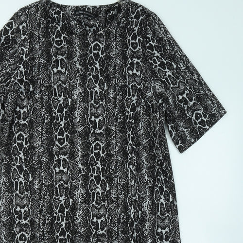 Capsule Womens Black Geometric Polyester T-Shirt Dress Size 14 Round Neck